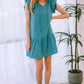 Ruffle Shoulder Tie-Neck Tiered Dress