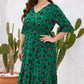 Plus Size Printed Flare Sleeve V-Neck Dress
