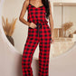 Plaid Lace Trim Spaghetti Strap Jumpsuit