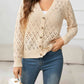 Openwork V-Neck Buttoned Knit Top