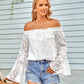 Applique Flounce Sleeve Off-Shoulder Blouse