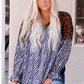 Animal Print Color Block  V-Neck Flounce Sleeve Blouse