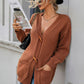 Toggle Closure Ribbed Trim Dropped Shoulder Cardigan