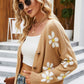 Floral Ribbed Trim Drop Shoulder Cardigan