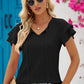 Eyelet Tie-Neck Flutter Sleeve Blouse