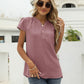 Swiss Dot Notched Neck Short Sleeve Top