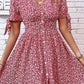 Ditsy Floral Tied Puff Sleeve Button Front Dress