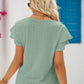 Eyelet Tie-Neck Flutter Sleeve Blouse
