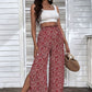 Ditsy Floral Slit Paperbag Waist Wide Leg Pants