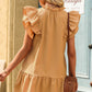 Ruffle Shoulder Tie-Neck Tiered Dress