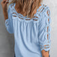 Crochet Openwork Three-Quarter Sleeve Blouse