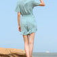Ruffle Trim Belted Surplice Flutter Sleeve Romper
