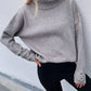 Button Detail Rib-Knit Turtleneck Sweater