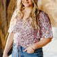 Plus Size Floral Drawstring Detail Blouse