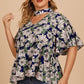 Plus Size Floral Flutter Sleeve Cutout Blouse