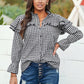 Black Plaid Button Ruffle Shirt