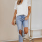 Applique Lace Trim V-Neck Blouse