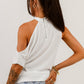 Ribbed Zip-Back Cold-Shoulder Top