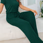 Round Neck Open Back Jumpsuit with Pockets