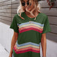 Multicolored Chevron Stripe Round Neck Side Slit T-Shirt