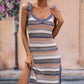 Striped Tie Shoulder Split Cover Up Dress