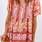 Bohemian Buttoned Short Puff Sleeve Blouse