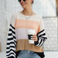 Striped Ribbed Trim Bell Sleeve Sweater