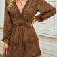 Floral Frill Trim Plunge Flounce Sleeve Dress