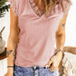 Lace Trim V-Neck Capped Sleeve Top