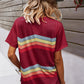 Multicolored Chevron Stripe Round Neck Side Slit T-Shirt