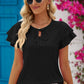 Eyelet Tie-Neck Flutter Sleeve Blouse
