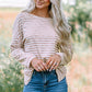 Striped Boat Neck Drop Shoulder Top