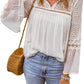Eyelet Tassel Tie Flare Sleeve Blouse