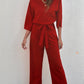 Belted Three-Quarter Sleeve Jumpsuit