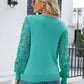 Lace Sleeve Ribbed Trim V-Neck Sweater