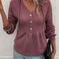Waffle-Knit Buttoned Drop Shoulder Hoodie