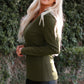 Studded Grommet V-Neck Long Sleeve Top