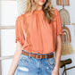 Frill Neck Short Flounce Sleeve Blouse