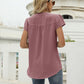 Swiss Dot Notched Neck Short Sleeve Top