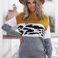 Leopard Color Block Ribbed Trim Dropped Shoulder Sweater
