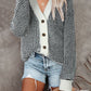 Waffle-Knit Drop Shoulder Button-Down Cardigan