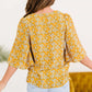 Printed Button Front Flare Sleeve Blouse