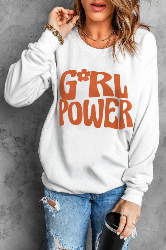 GIRL POWER Graphic Round Neck Sweatshirt