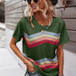 Multicolored Chevron Stripe Round Neck Side Slit T-Shirt