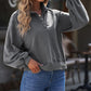 Quarter-Snap Collared Lantern Sleeve Sweatshirt