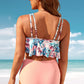 Floral Scoop Neck Sleeveless Swim Top and Ruched Bottoms Set