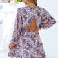 Floral Frill Trim Plunge Flounce Sleeve Dress