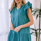 Ruffle Shoulder Tie-Neck Tiered Dress