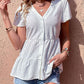 Button Front Eyelet Flutter Sleeve Tiered Blouse