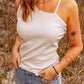 Asymmetrical Neck Sleeveless Waffle-Knit Tank